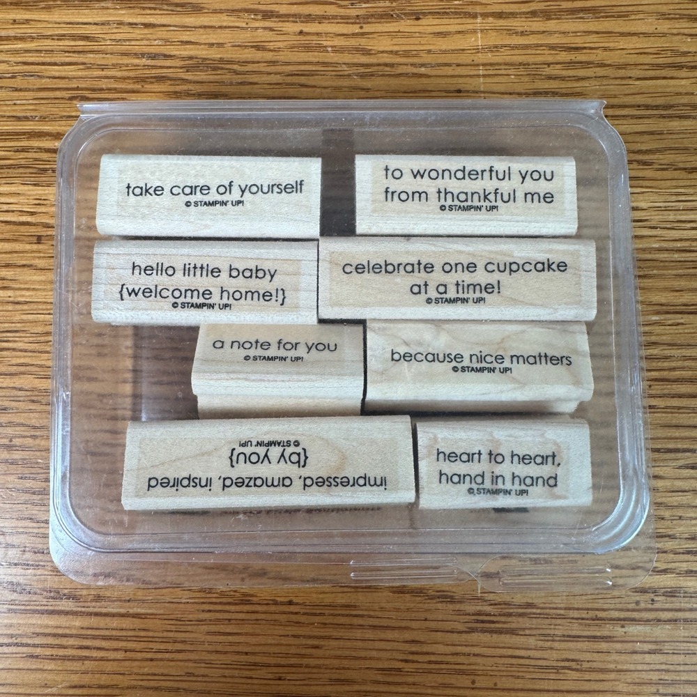 Stampin Up Sweet Little Sentiments Wood Mount Rubber Stamp Set of 8 Greeting DIY
